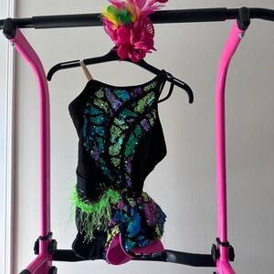 Sparkling Black and Green Kids Dance Costume